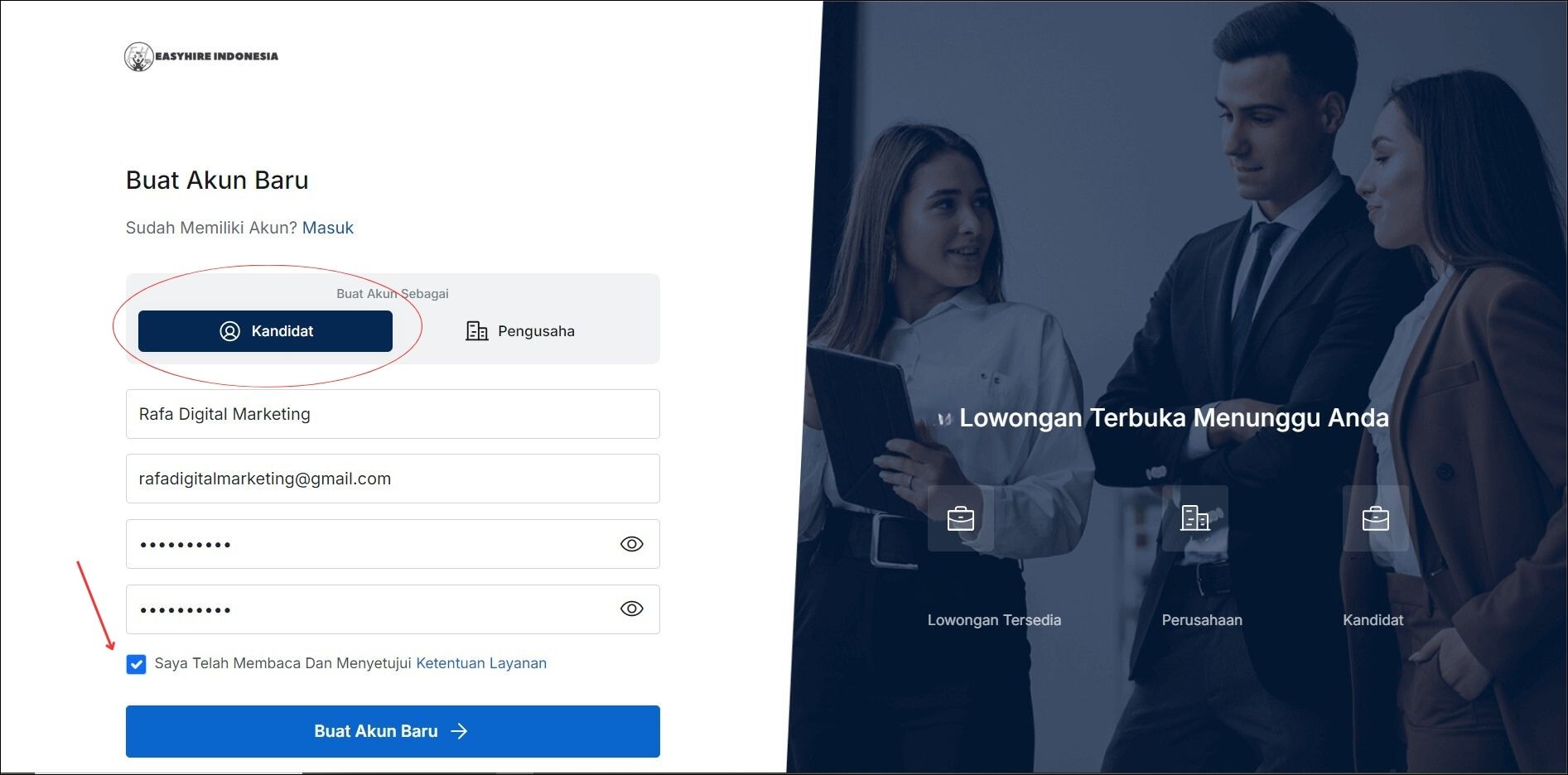 Cara Membuat akun Baru di Easyhire